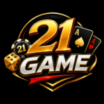 "21Game APK logo featuring gold and silver 3D text on a black background with casino chips, playing cards, and dice, representing an online gaming platform."